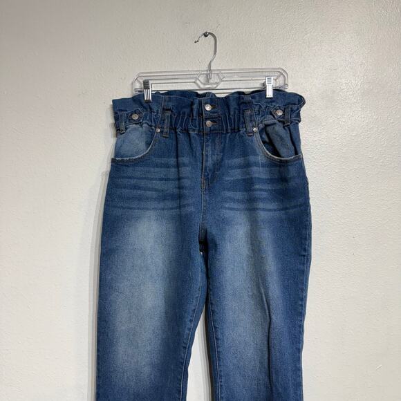 Almost Famous Blue Paperbag Jeans Sz L - Picture 2 of 9